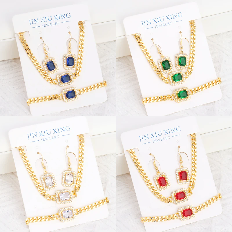 

JXX Factory New Bride Wedding Dress Zircon Set Chain Wedding Jewelry Necklace Bracelet Earrings Three-piece Set