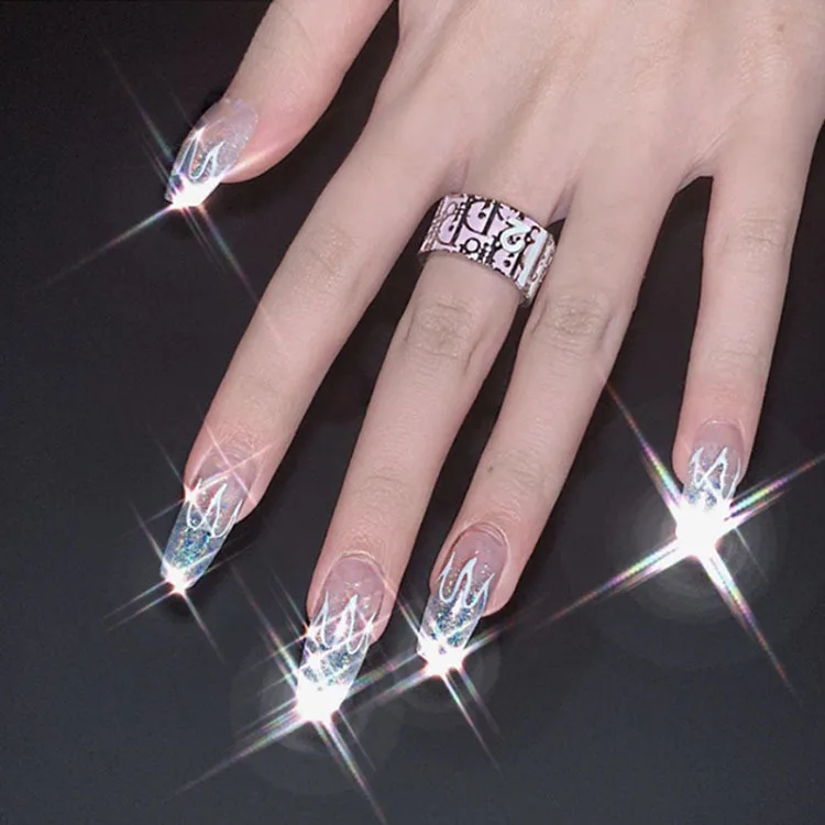 

Short Natural Glitter Press On Nails Shiny Nail Decorations For Woman Artificial Fingernails Box Packing, Picture