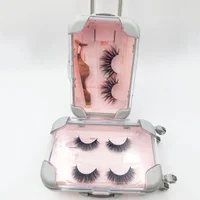 

2 pairs/4 pairs eyelash packaging suitcase 3d 25mm mink eyelash custom luggage case packaging box