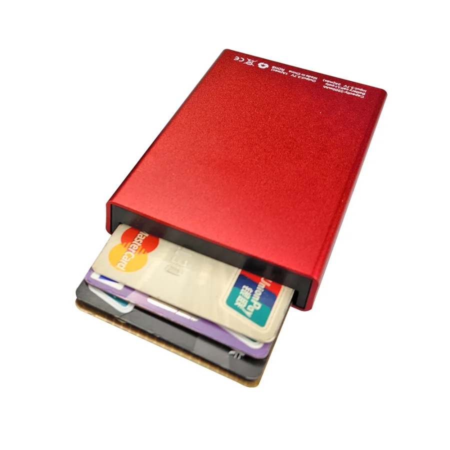 

RFID Aluminium Wallet Credit Card Holder With 2500mAh Power Bank USB Charger