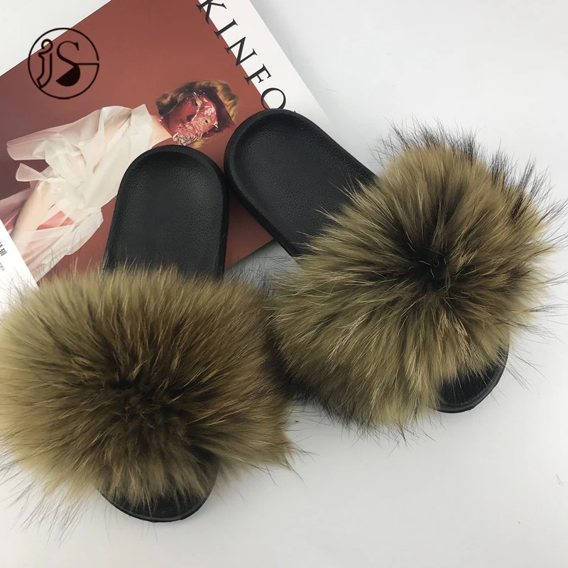 

women slippers sandals Real fur slippers 2021 Colorful fur slides custom soft women slippers, Picture