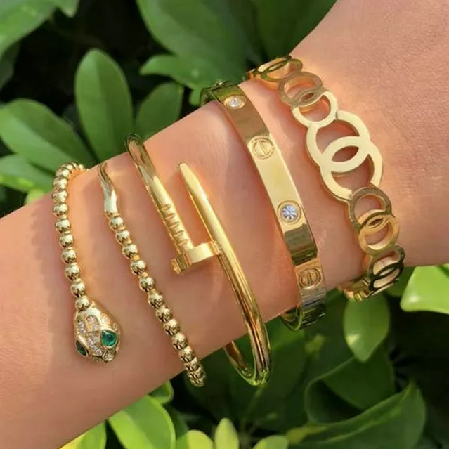 

2021 hot sale gold beaded snake nail adjustable bracelet for women jewelry