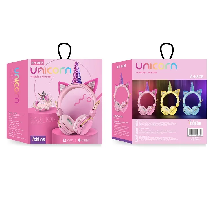 

Bluetooth HiFi Girls Wireless Unicorn headphones with Mic phone Stereo Bass Cute Children Music Kid Cat Bt Headsets Support SD card