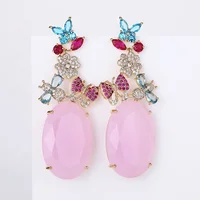 

Wedding Jewelry 62mm Big Pink Opal Stone Drop Earrings Vintage Butterfly Rhinestone Zircon Brincos Earrings