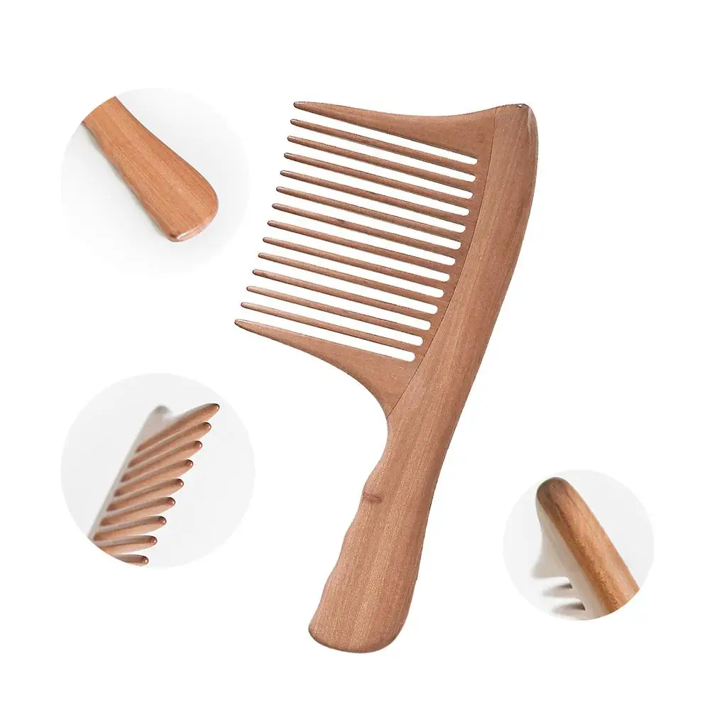 

Large Size Oak Wooden Wide Tooth Comb with Logo Anti-Static Handmade Hair Comb, Natural