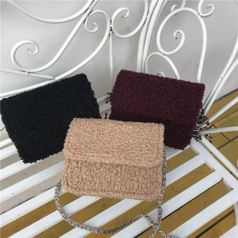 

new fashion ladies small crossbody chain bag 2021 fall square faux fur women handbags