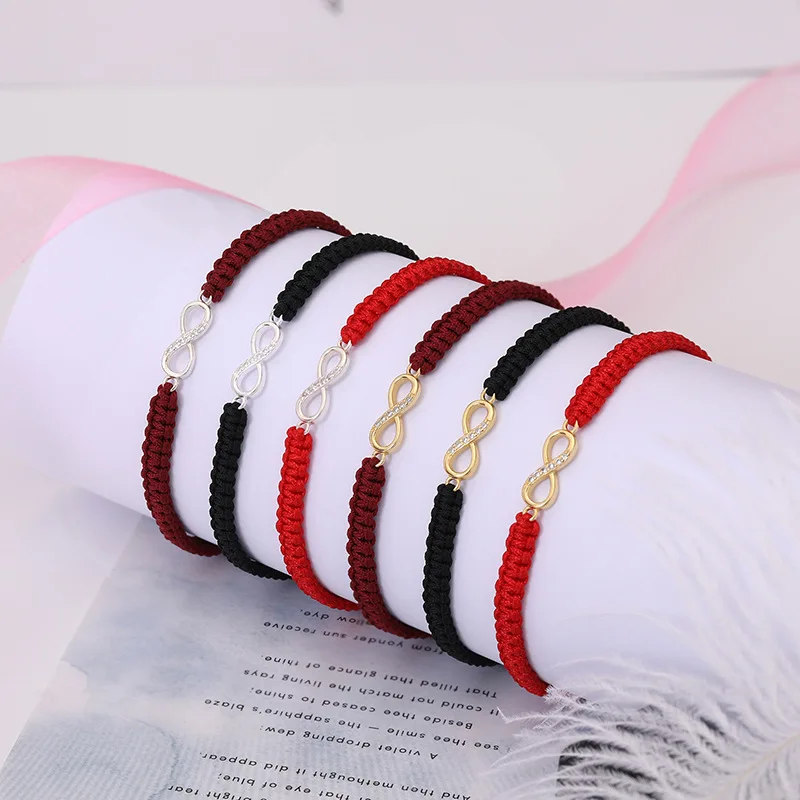 

Colorful Boho Trendy 925 Silver Rhinestone 8 Infinity Charm Red Thread Rope Braid Bracelets for Women Pulseira Jewelry