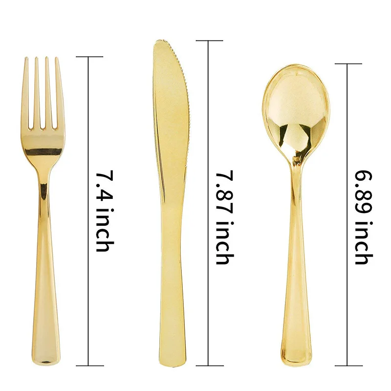 

Wholesale bulk disposable flatware silverware gold plastic spoons forks and knives cutlery set combo for wedding gift events