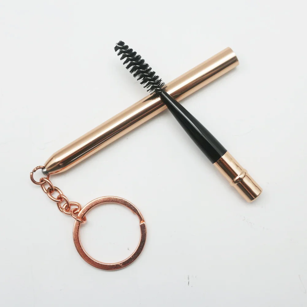 New Style Spoolie eyebrow makeup brush with cover Retractable eyelash Mascara wands Private label Rose gold brush with Key Chain, Rose gold, black, silver etc.