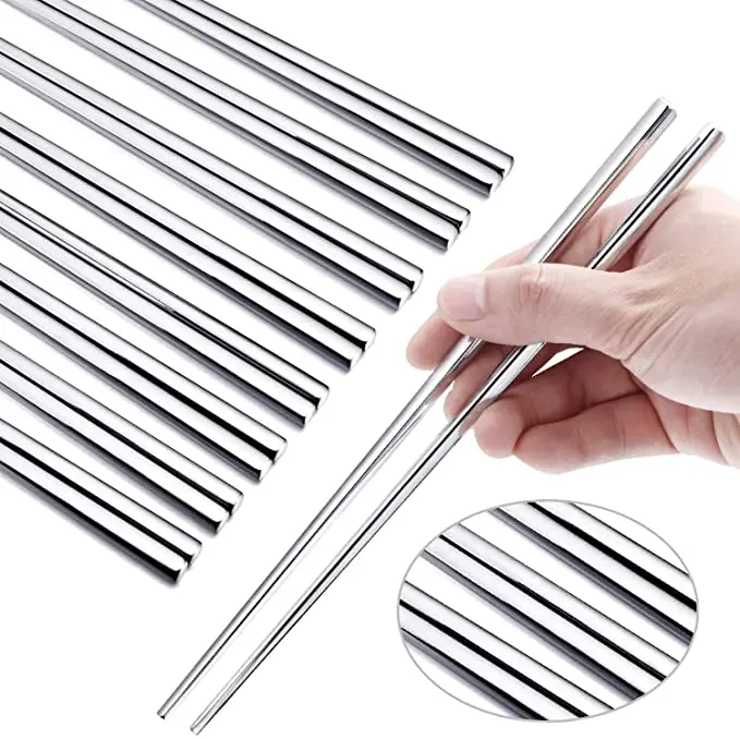 

Korean Japanese Style Metal Stainless Steel 304 Square Titanium Chopsticks, Silver,gold,rose gold,rainbow,black