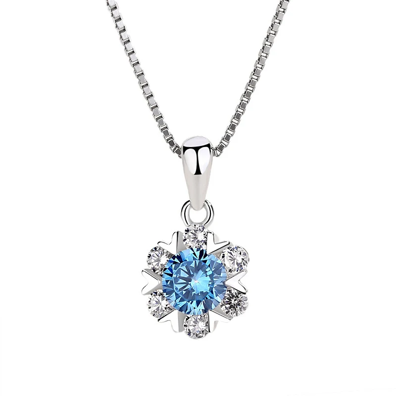 

Fashion 925 sterling silver snow flower Blue/White Zircon pendant for necklaces