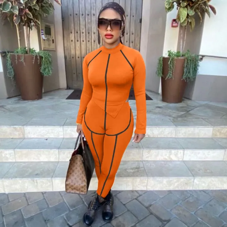 

X03906C Sexy Two Piece Set Zip Up Long Sleeve Crop Top Sweatpants Tracksuit Women Wholesale Items Vacation Outfits Matching Sets