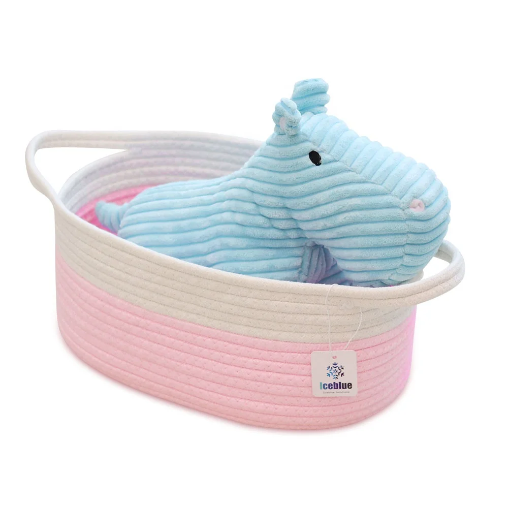 

ICEBLUE Wholesale Collapsible Toy Storage Basket Cotton Rope Woven Basket, Pink on white