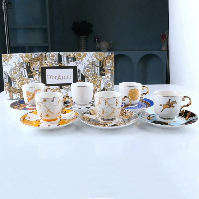 

Luxury Turkish 6-piece coffee cup set ceramic coffee cup and saucer set porcelain mug mini cup