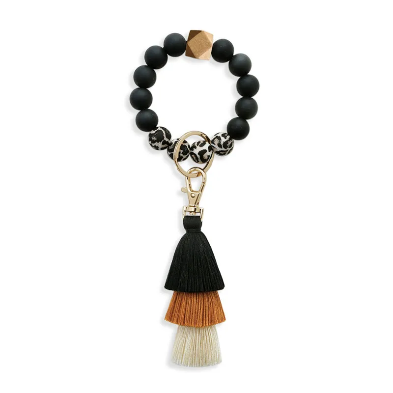

Cotton Thread Tassel 2021 New Leopard Print Silicone Bead Bracelet Bracelet Key Ring Bracelet Chain Key Ring