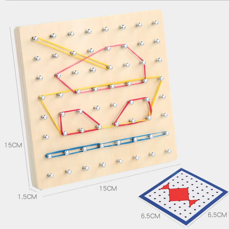 

HOYE CRAFT Graphical Mathematical Education Toy Wooden Geoboard Montessori Toy Geo Board Shape Puzzle for Preschool Kids