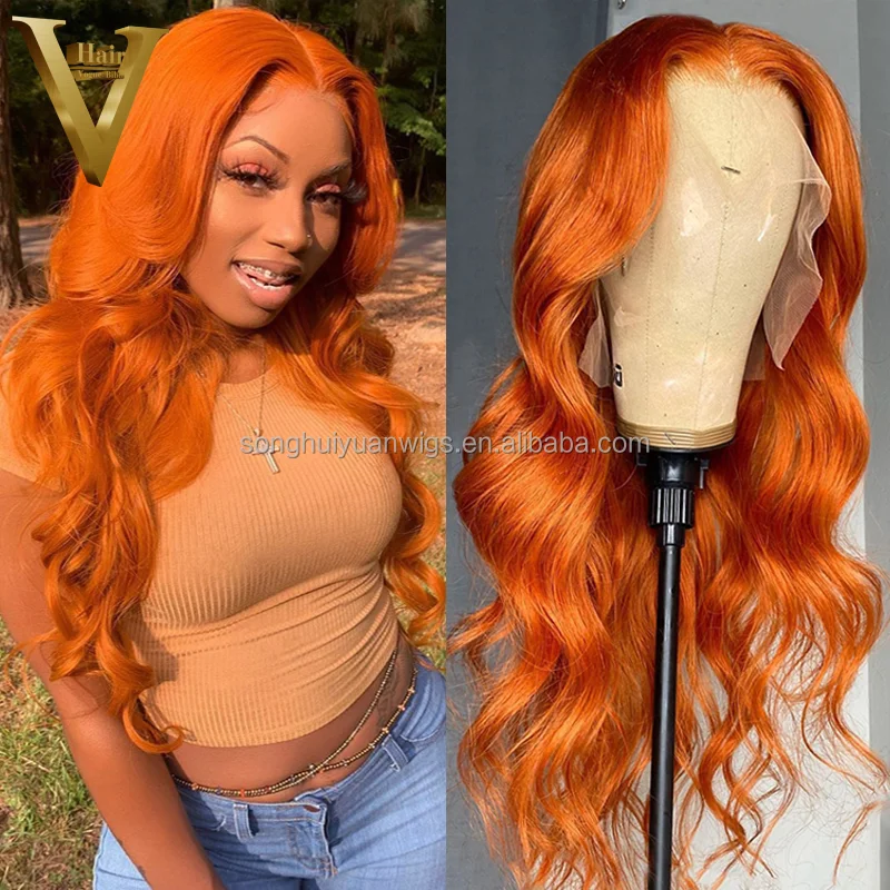 

peruvian hair body wave lace frontal wigs orange color loose wave & body wave human hair wig for black women