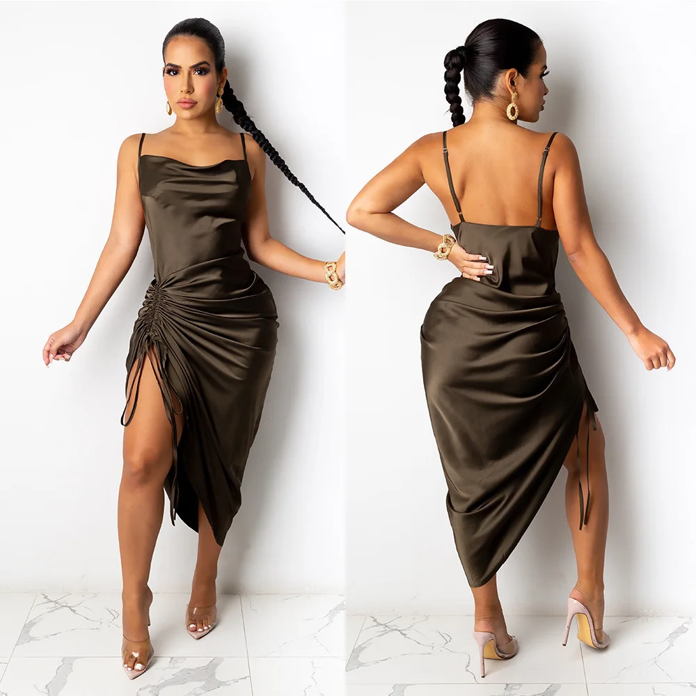 

Party Dress Women Backless Elegant Midi sexy Dress Drawstring Club Dresses