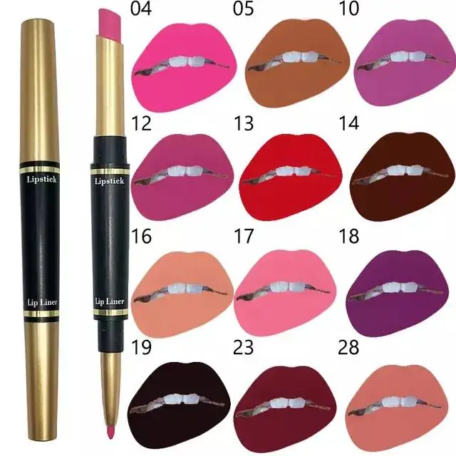 

New Double Ended Lazy Korean Matte Slim Tube Lipstick and Lip liner Pencil, 14colors