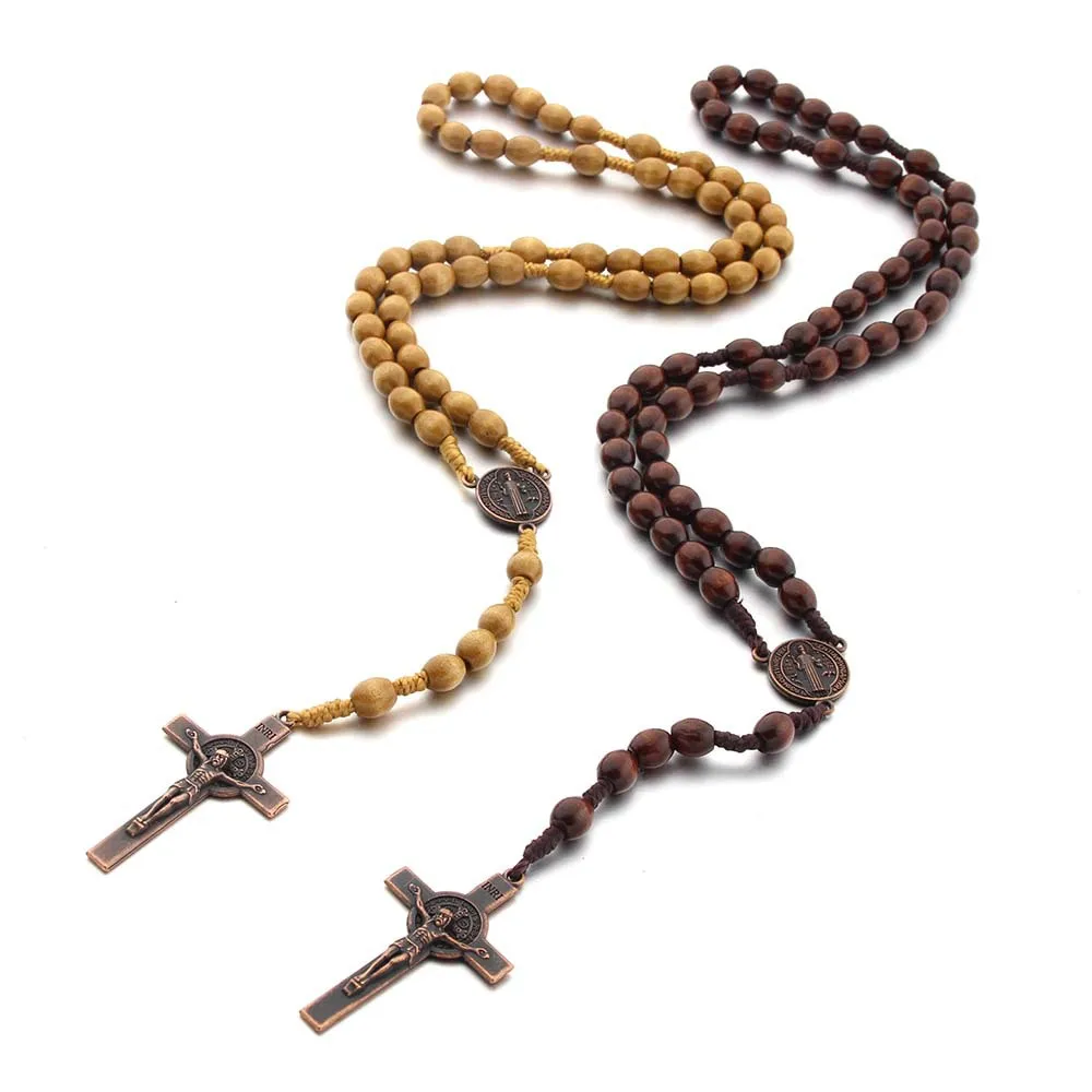 

christian cross connector and crucifix saint michael rosary custom agate corded catholic necklace wooden rosary