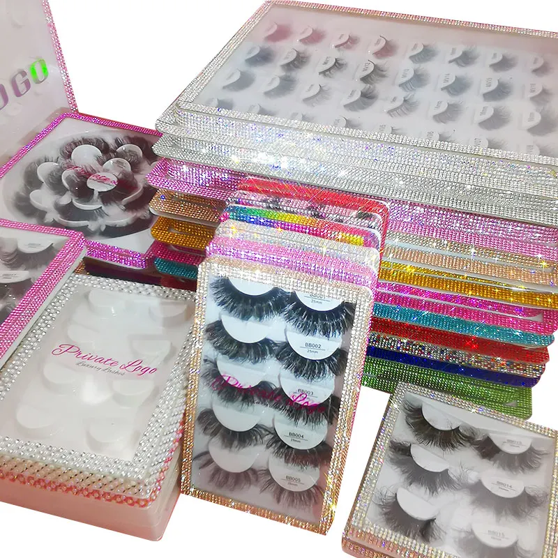 

Private label empty rhinestones colorful glitter various styles and pairs of eyelash trays mink eyelash faux mink lash tray