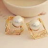 multilayer hollow square pearl stud earrings