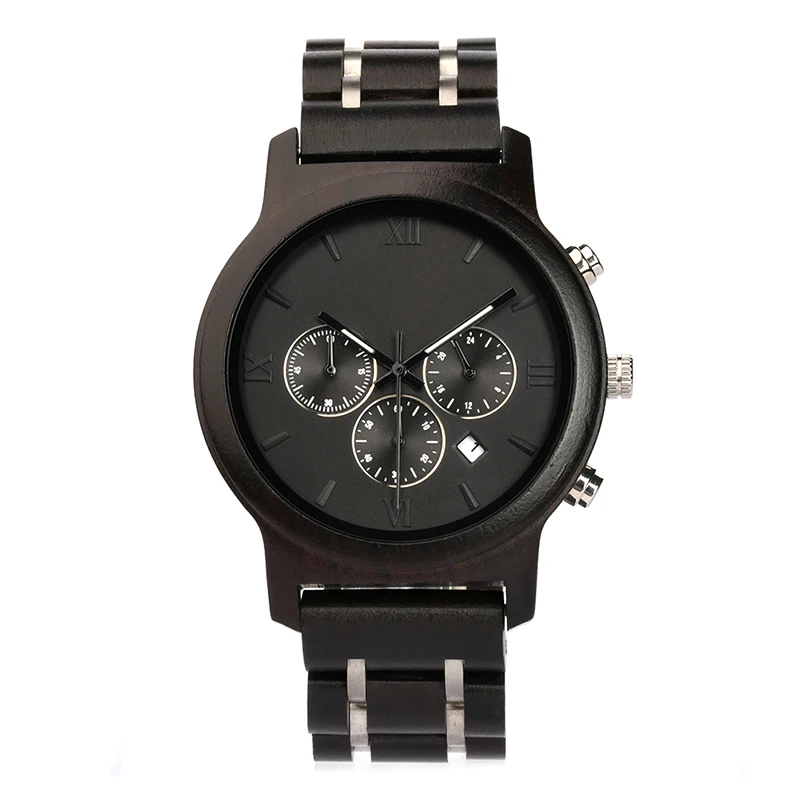 

Fashion watches men wrist business steel wood watch, Black