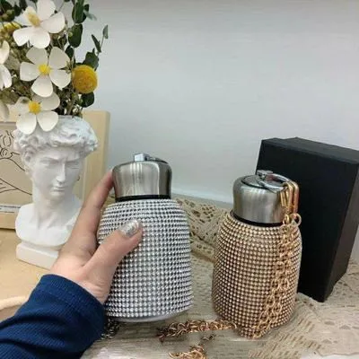

Sparkling Diamond Stainless Steel High End Celebrity Vacuum Tumbler Insulated Rhinestone Bottle Party Bling Diamond Water Bottle, Customized color