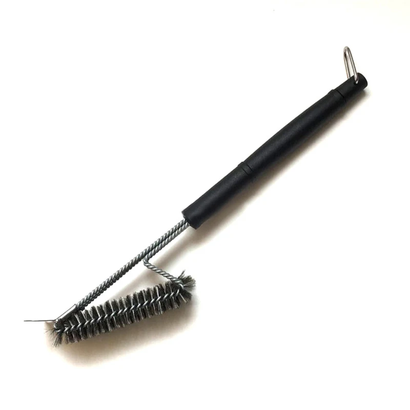 

Stainless Steel Bristle Free BBQ Barbecue Wire Brush Scraper Three Head Oven Grill Cleaning Brush, Black