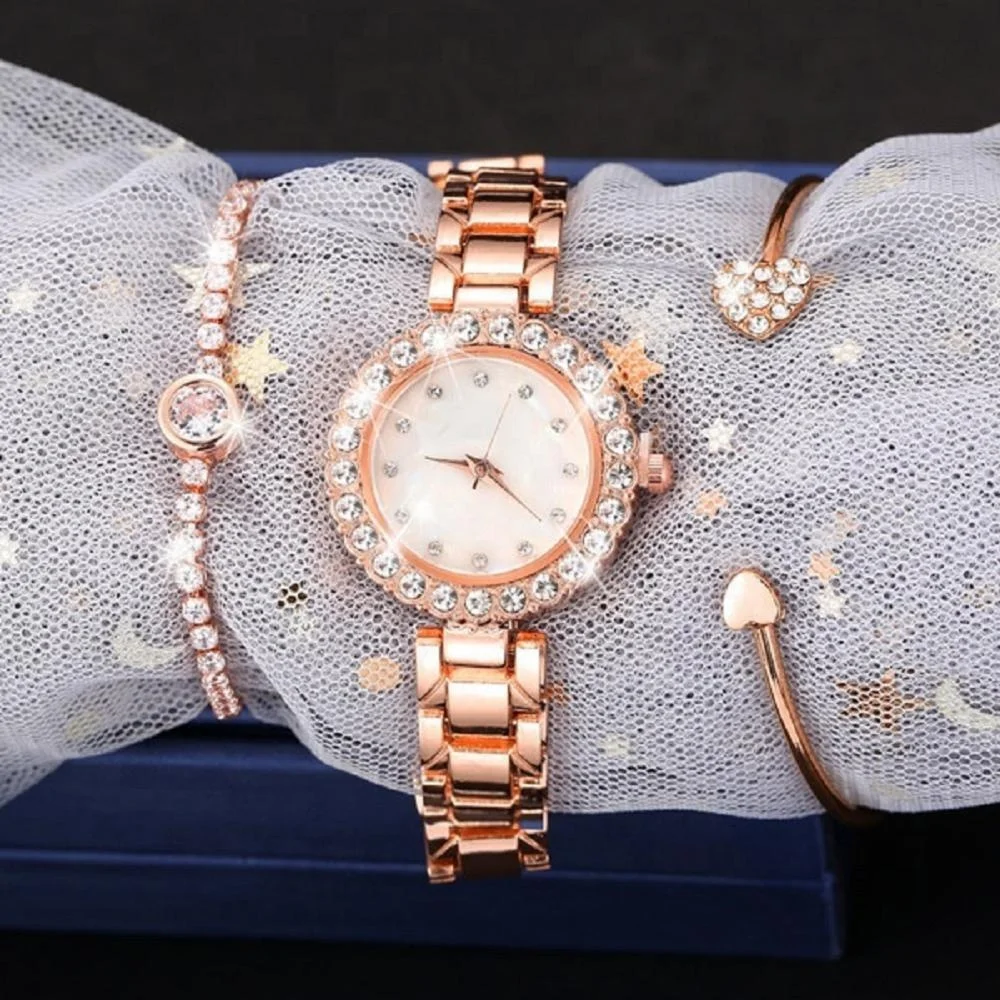 

6058 Women Bracelet Watches Fashion Women Dress Ladies Wrist Watch Luxury Rose Gold Quartz Watch Set Dropshiping, One colors as picture