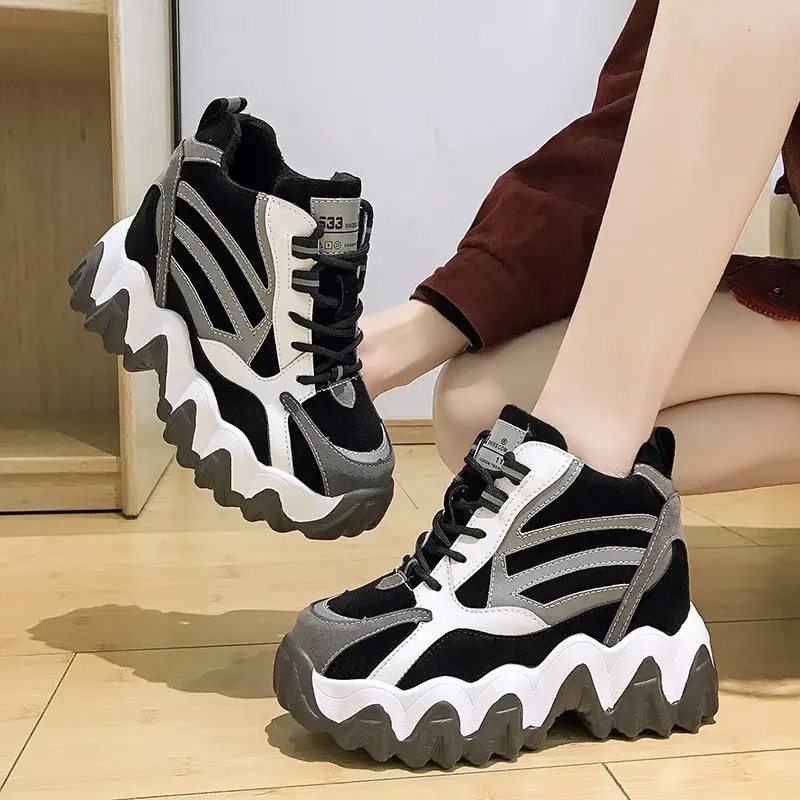 

Women Sneakers Winter High Heels Ladies Casual Shoes Women Wedges Platform 10CM Shoes Thick Bottom Trainers Warm Sneakers