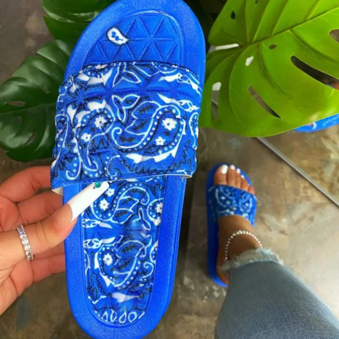 

Custom Sandalias New Style Bandanna Purse Womens Blue Slippers Bag Set Bandana Slides