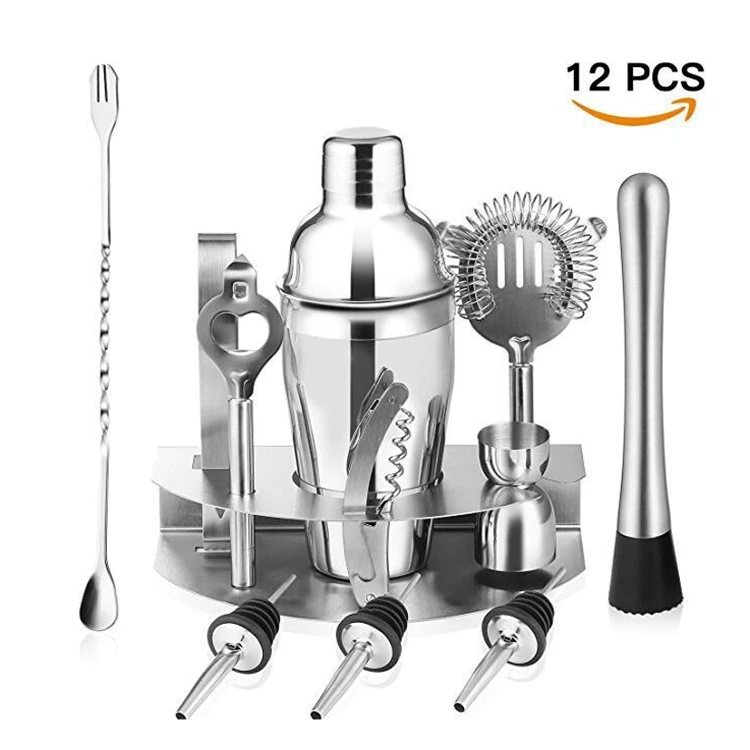

New Product Top Seller Stainless Steel Barware Tool Set With Metal Frame Base 750ml Cocktail Set Bar Tool Set
