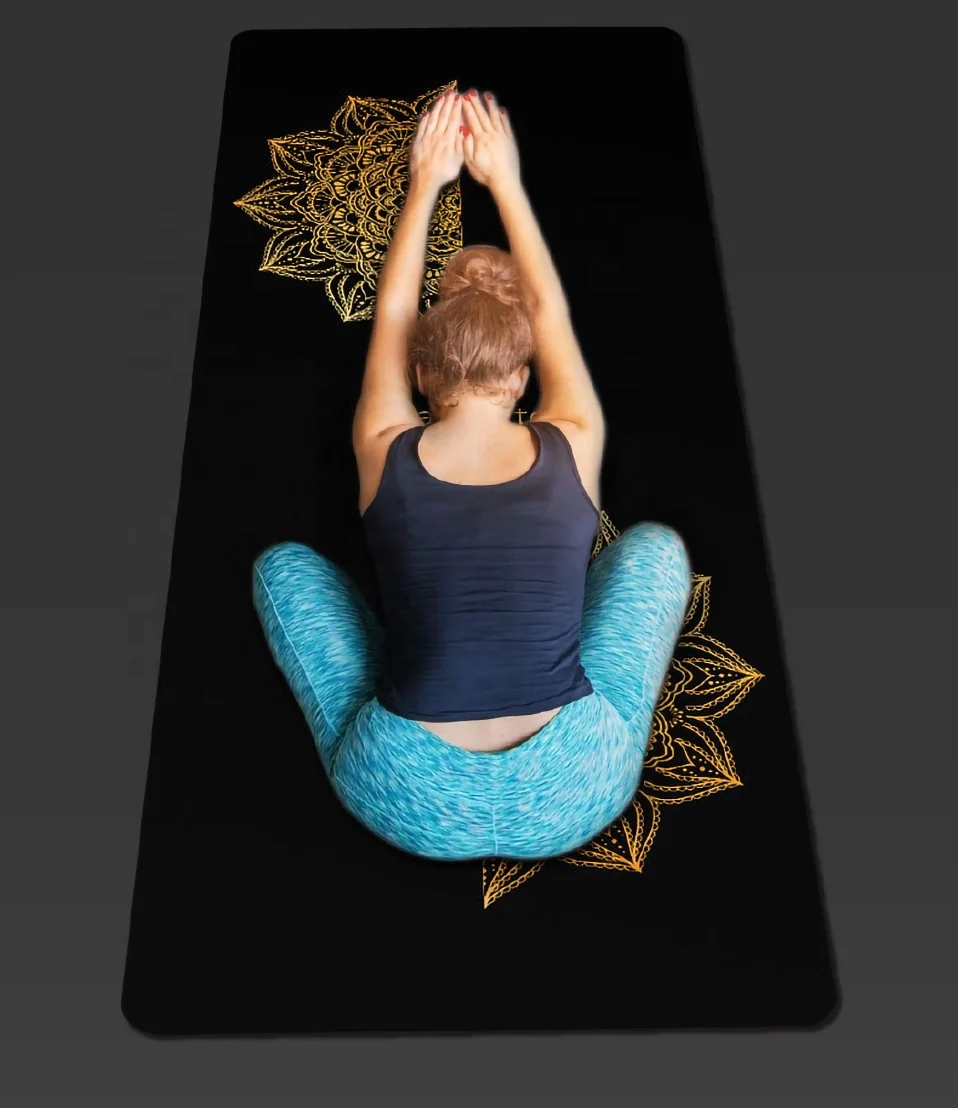 

2020 Natural Rubber Yoga Mat Body Alignment Lines PU Yoga Mat drop shipping rubber cork yoga mat custom printing, Black