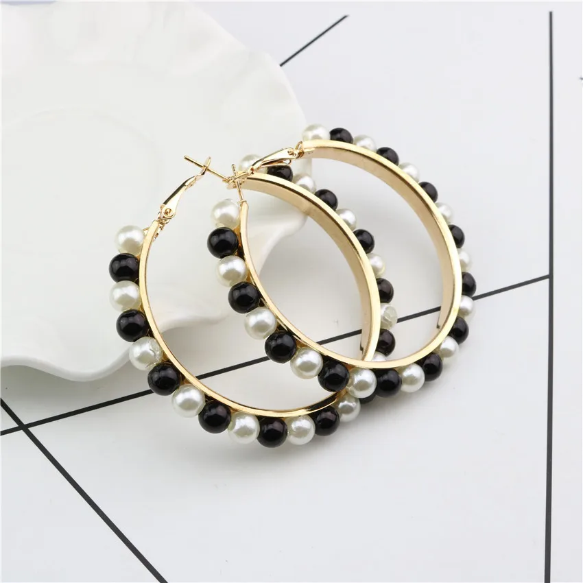 

2021 Handmade Geometric Pearl Hoop Earrings For Women Jewelry, As pic