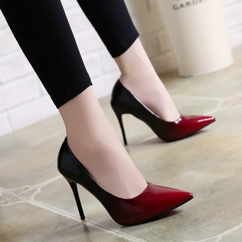 

Wedding shoes high heel shoes pointed toes pencil red wedding pump, Red grey