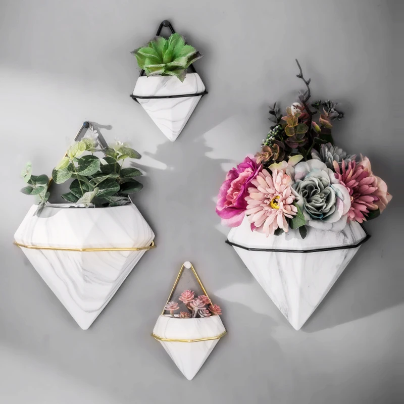 

Marble Hydroponic Wall Mounted Flower Pot Set Indoor Iron Rack Ceramic Hanging Planters Wall Decor Plant Pots Succulent Medium