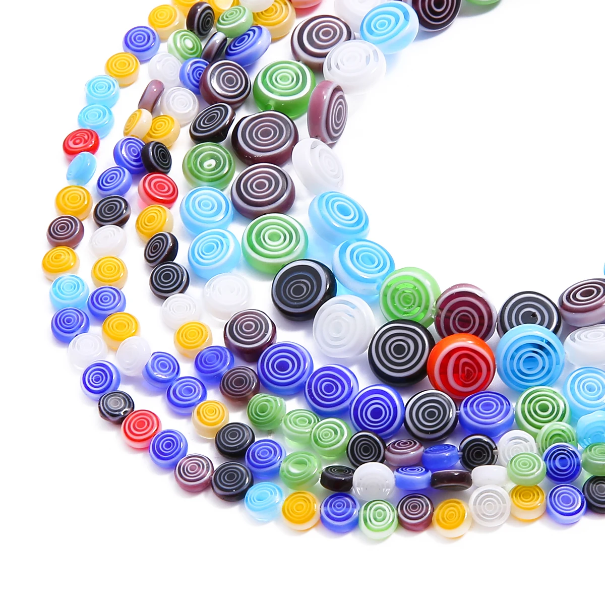 

6/8/10mm Mixed Colors Flat Round Disk Flower Patterns Millefiori Glass Lampwork Loose Crafts Beads for Necklace Bracelet Earring