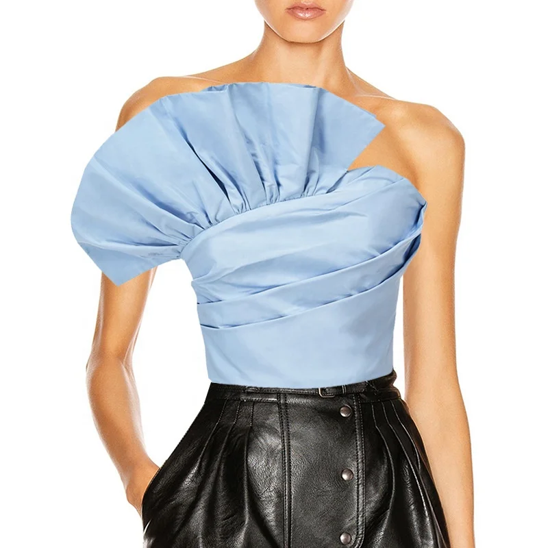 

Summer 2021 Woman Fashion Sexy Boob Tube Backless Pleat irregular Women Crop top
