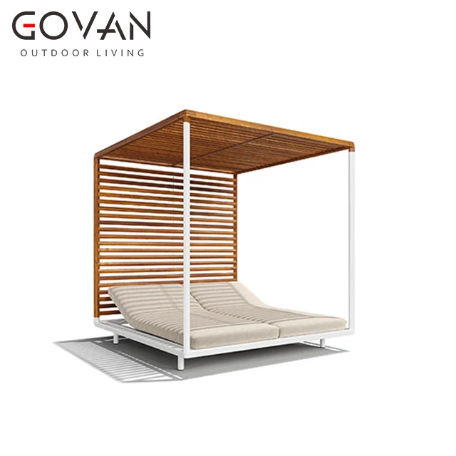 Hotel Big Canopy Sun Bed Garden Pool Waterproof Patio Brushed Aluminum