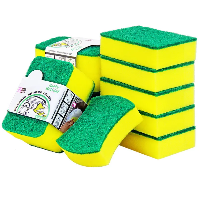 

New Product High-Density Sponge Double-Sided Scouring Pad Strong Decontamination Cleaning Dishwashing Household Kitchen Sponge, Yellow+green