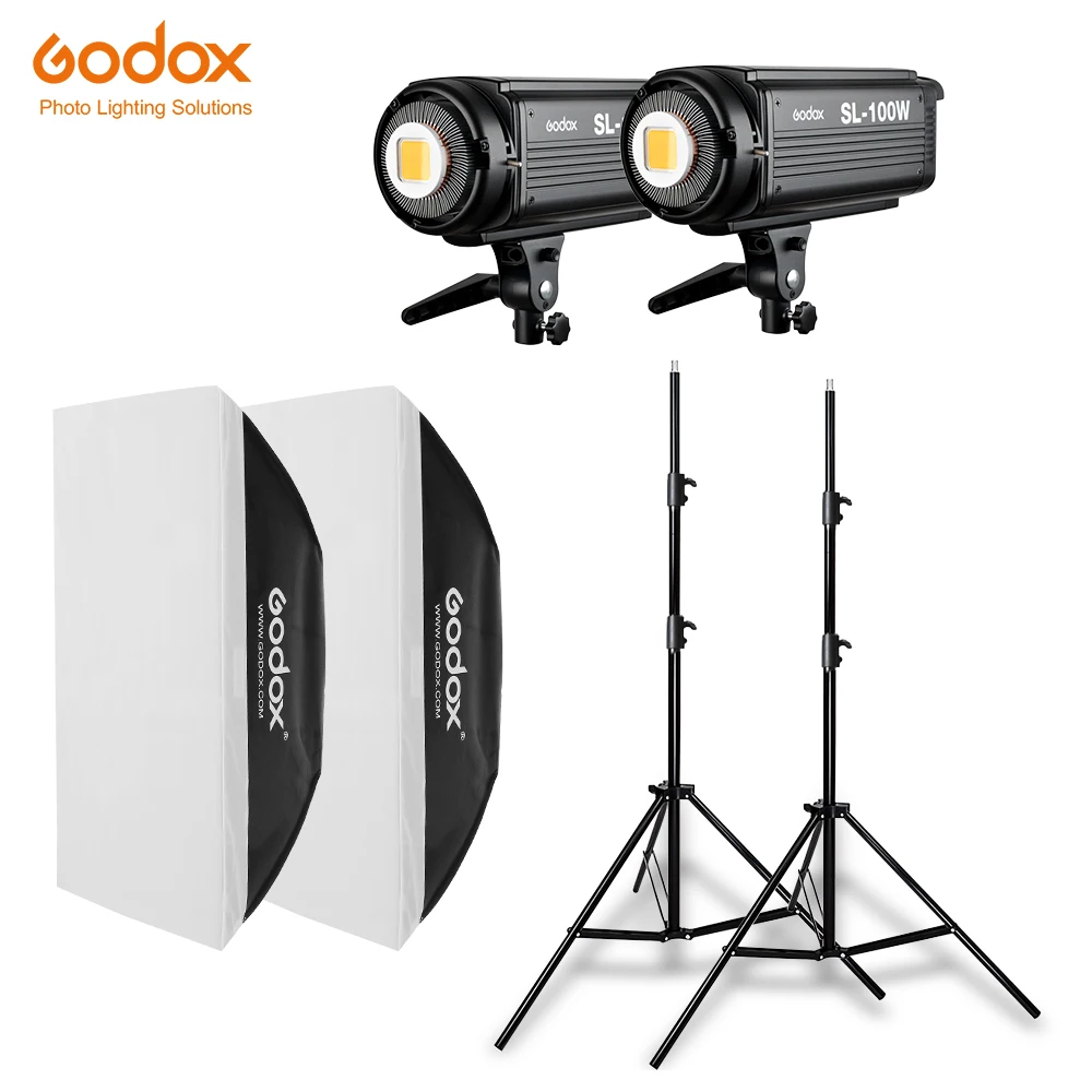 

2x Godox SL-100W 100Ws 5600K Studio LED Continuous Photo Video Light + 2x 2.8m Light Stand + 2x 70x100cm Softbox, Other