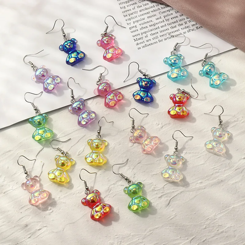 

Fashion Sweet Bear Earrings Color Transparent Resin Bear Earrings Small Cute Bear Earrings For Girls
