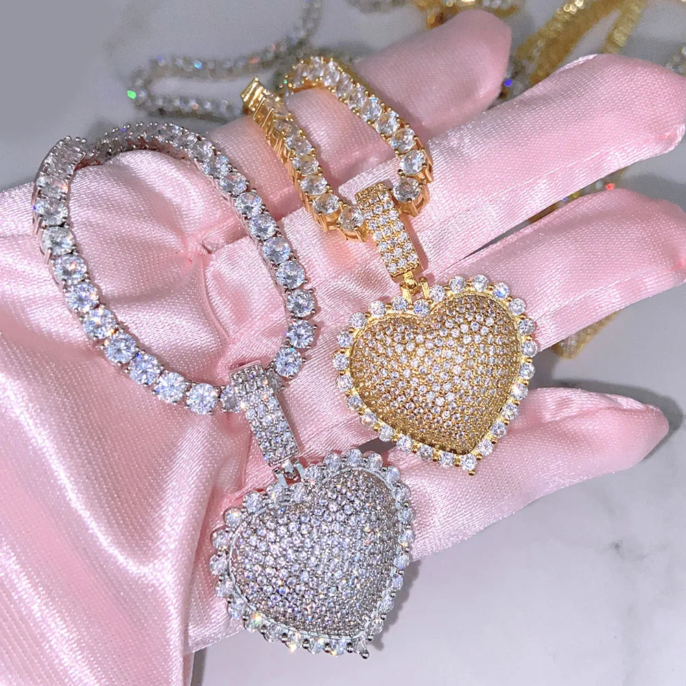 

Hip-hop blingbling heart pendant necklace tennis chain heart necklace jewelry