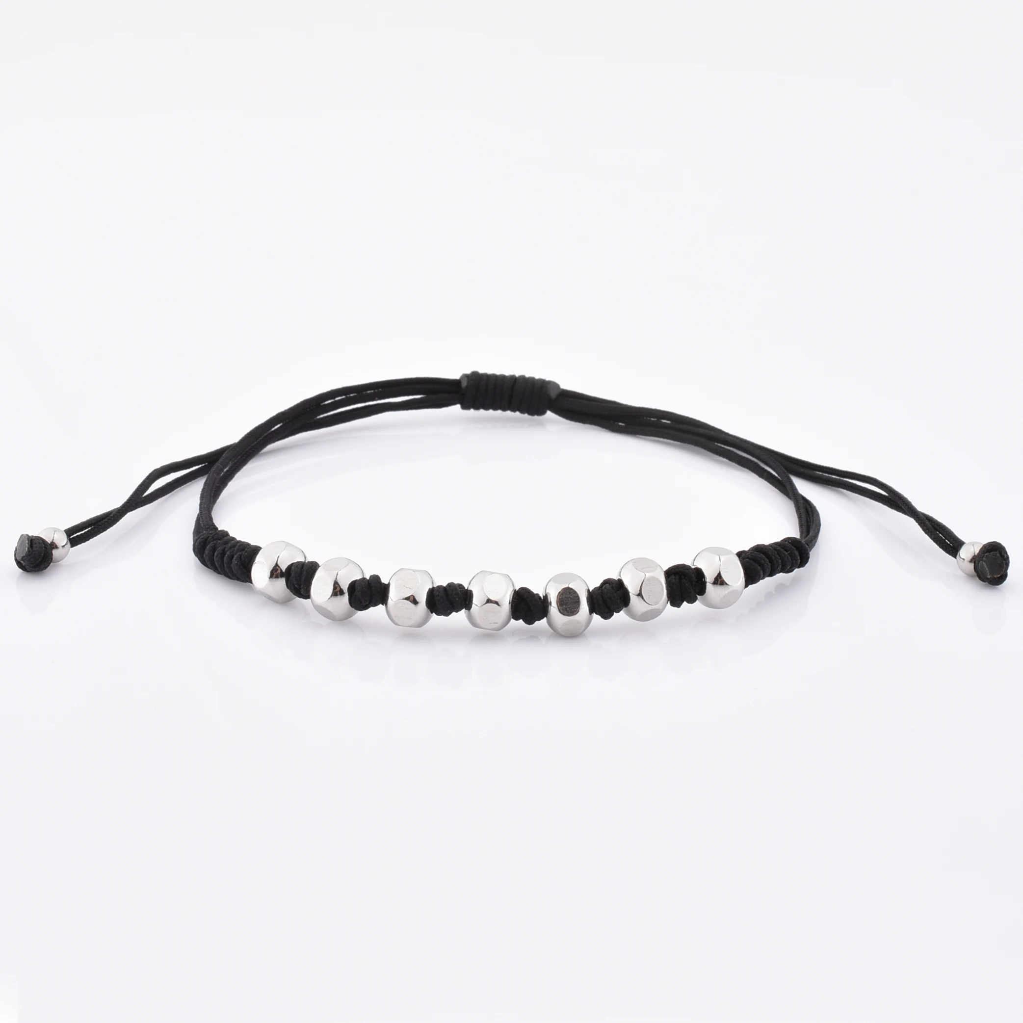 Personalized Adjustable Steel Hexagon Bead handmade Black Rope Macrame Bracelet