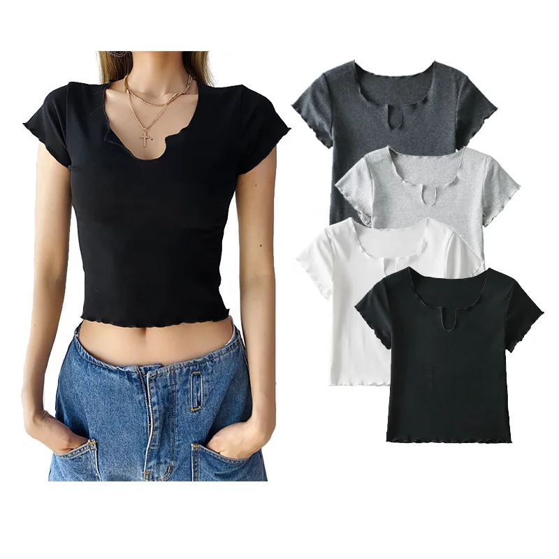 

Women U Neck Sexy Crop Top Short Sleeve T Shirt Basic Tee Stretch T-shirts Slim Top For Women Clothing, Available