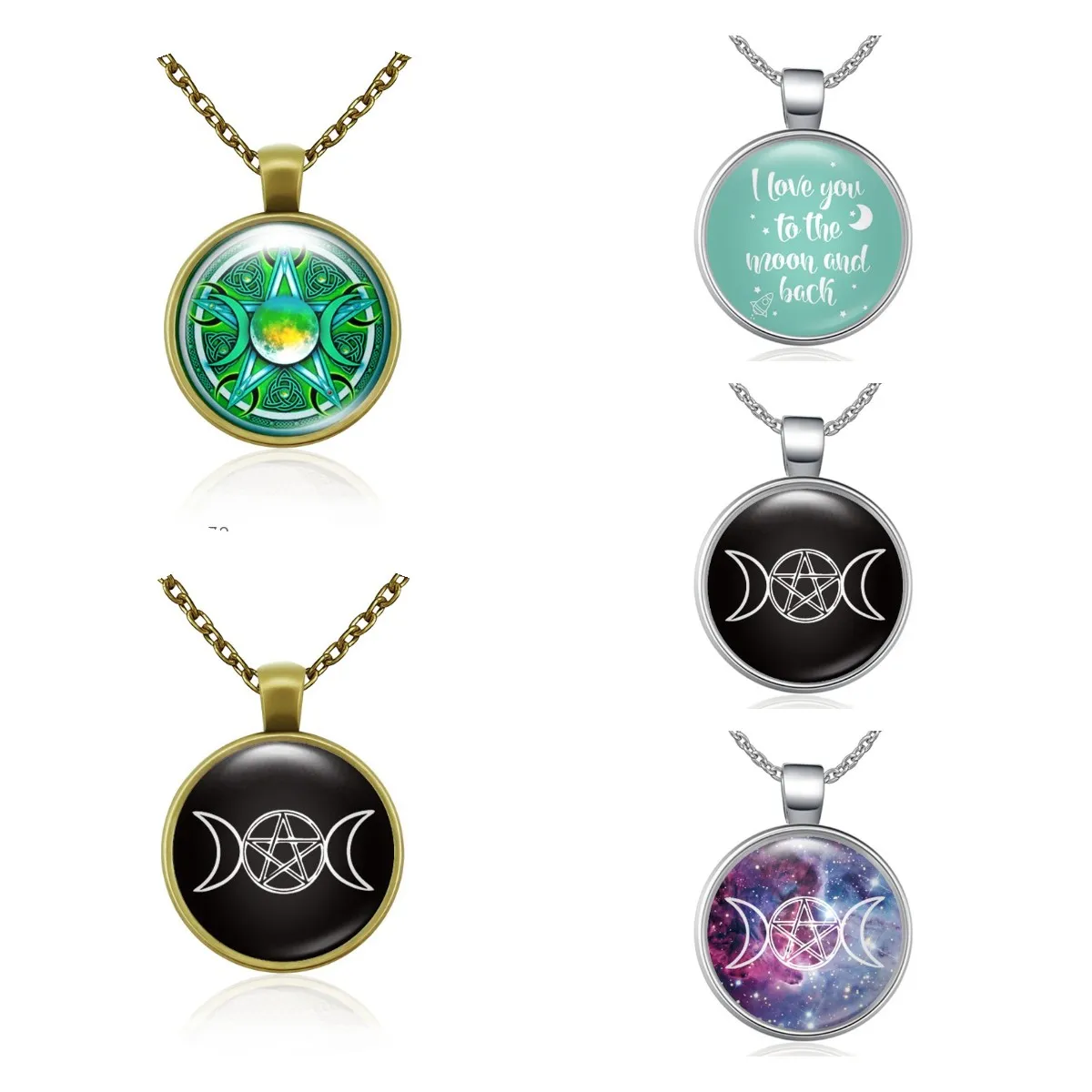 

Fashion Jewelry Triple Moon Pentagram Nebula I Love You to the Moon and Back Pendant Necklaces, Multi-colors/accept custom colors