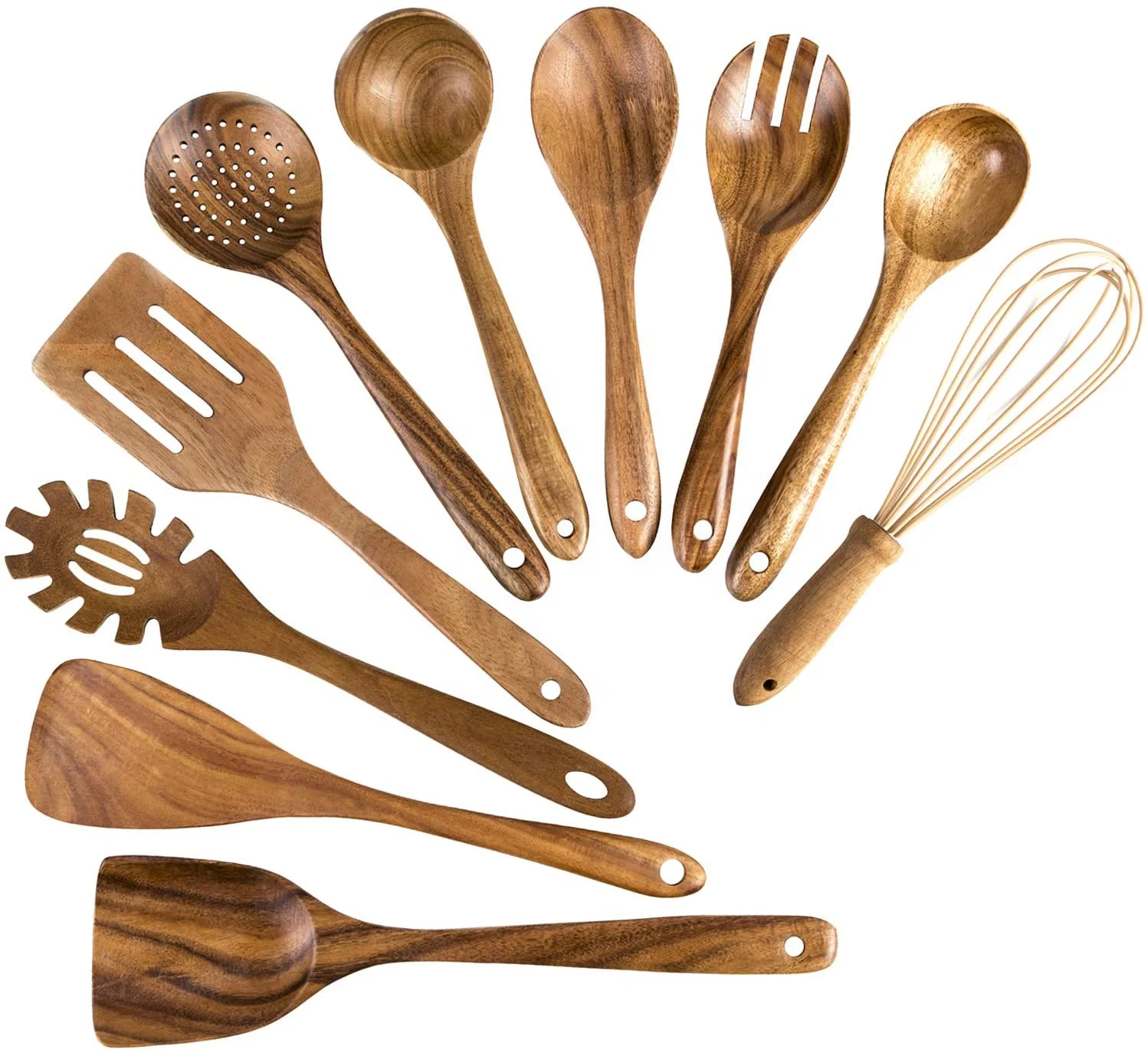 

Good Quality 100% Eco-Friendly Cooking Tools 10 Pieces Kitchen Utensil Wooden Handle Set Wood Cooking Spoon Scoop