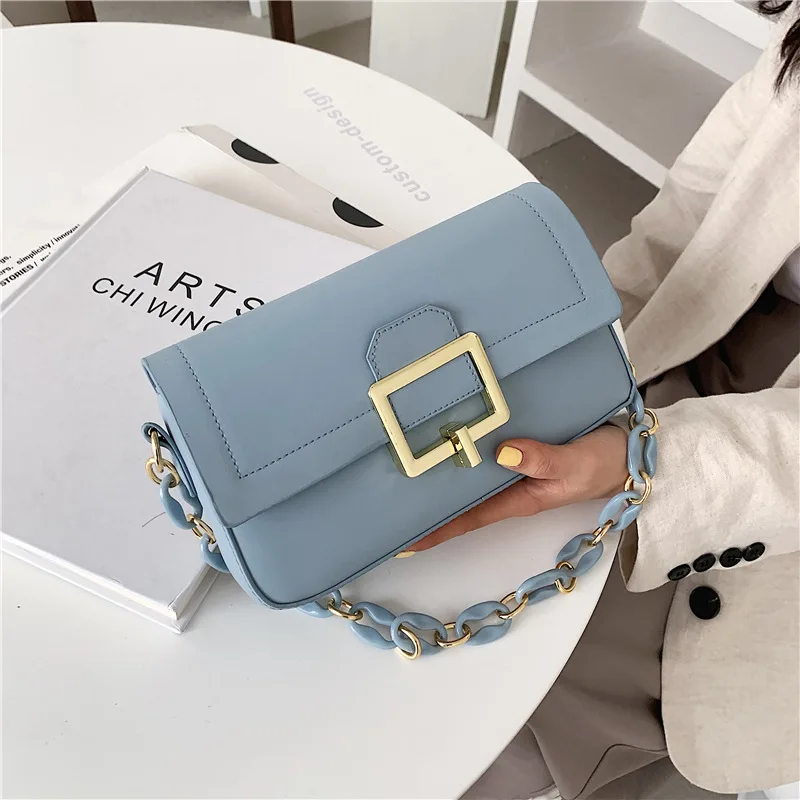 

2021 Fashion Trend Women Handbag Metal Geometry Pu Leather Messenger Bag
