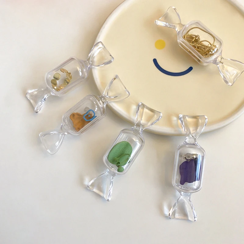 

Mini Portable Clear Women Earrings Storage Box Candy Shaped Plastic Jewelry Packaging Box Ring